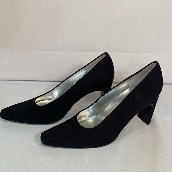 NINA BLACK COMPOSITION LEATHER PUMPS WITH 3.5” HEEL EUC - Picture 3 of 7
